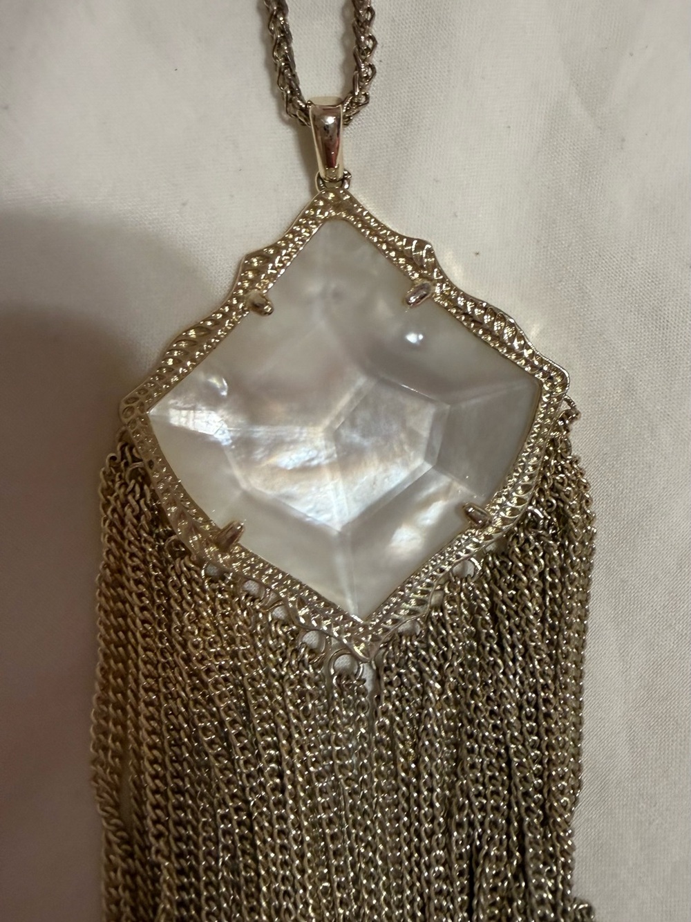 Kendra Scott Gold Mother-of-Pearl Pendant Necklace with Chain Fringe
